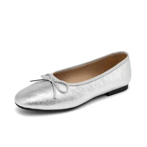 BeauToday Genuine Cow Leather Slip-on Flats with Bowknot Decoration for Women