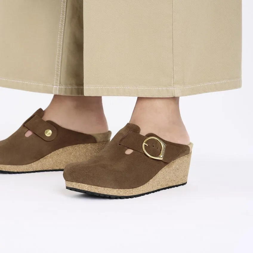 Birkenstock Fanny Suede Wedge Clogs - Dark Tea (Medium/Narrow)
