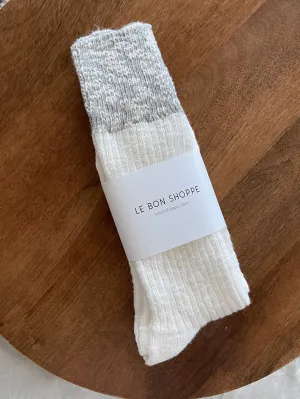Color Block Cottage Socks - White Linen/Heather Grey