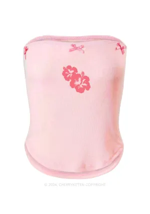 Flowers Y2K Pink Bow Tie Tube Top Cherrykitten