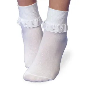 Jefferies Socks Eyelet Lace Turn Cuff Socks - White - 1 Pair