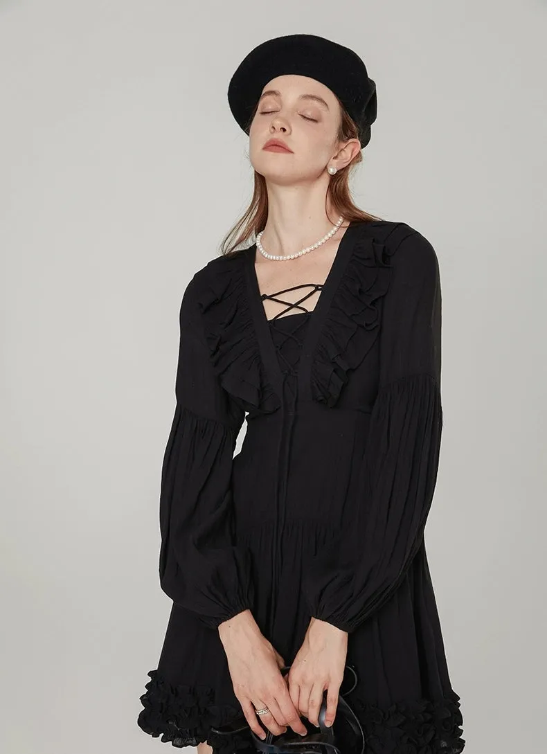 Parisian Noir Ruffle Mini Dress
