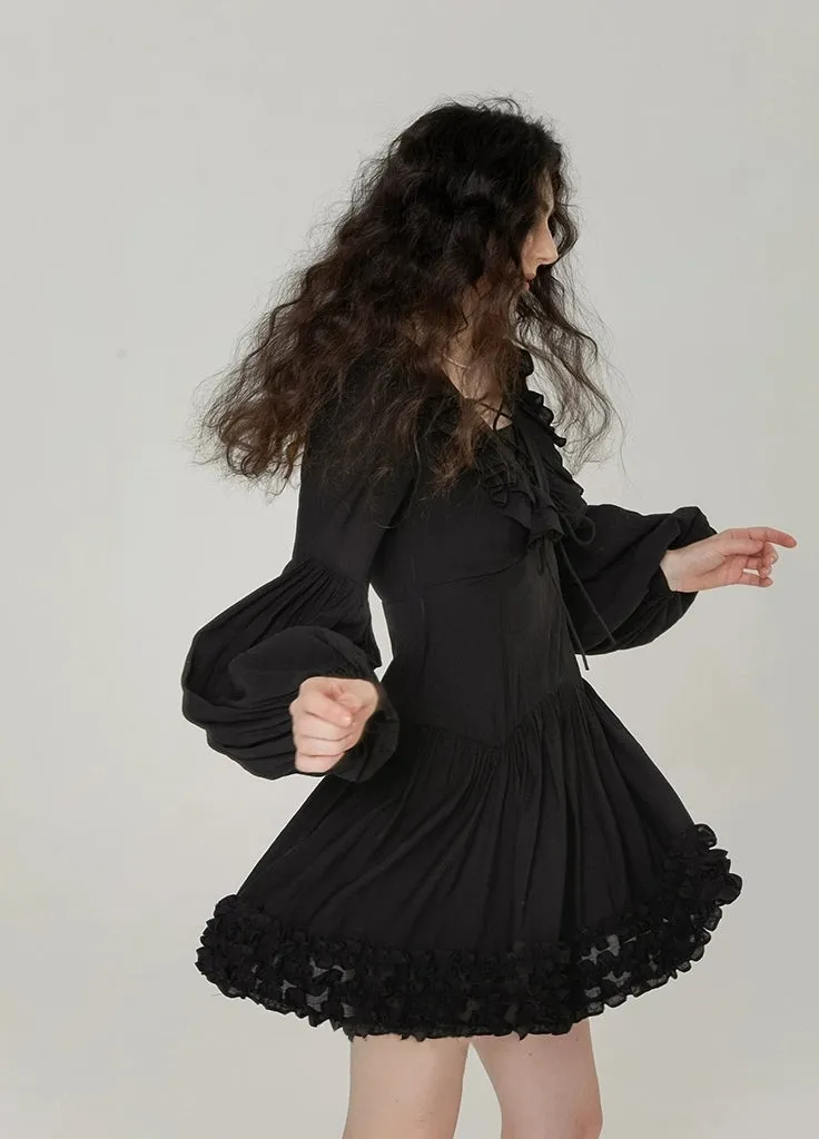 Parisian Noir Ruffle Mini Dress