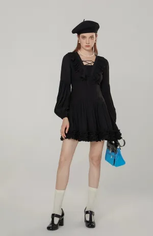 Parisian Noir Ruffle Mini Dress
