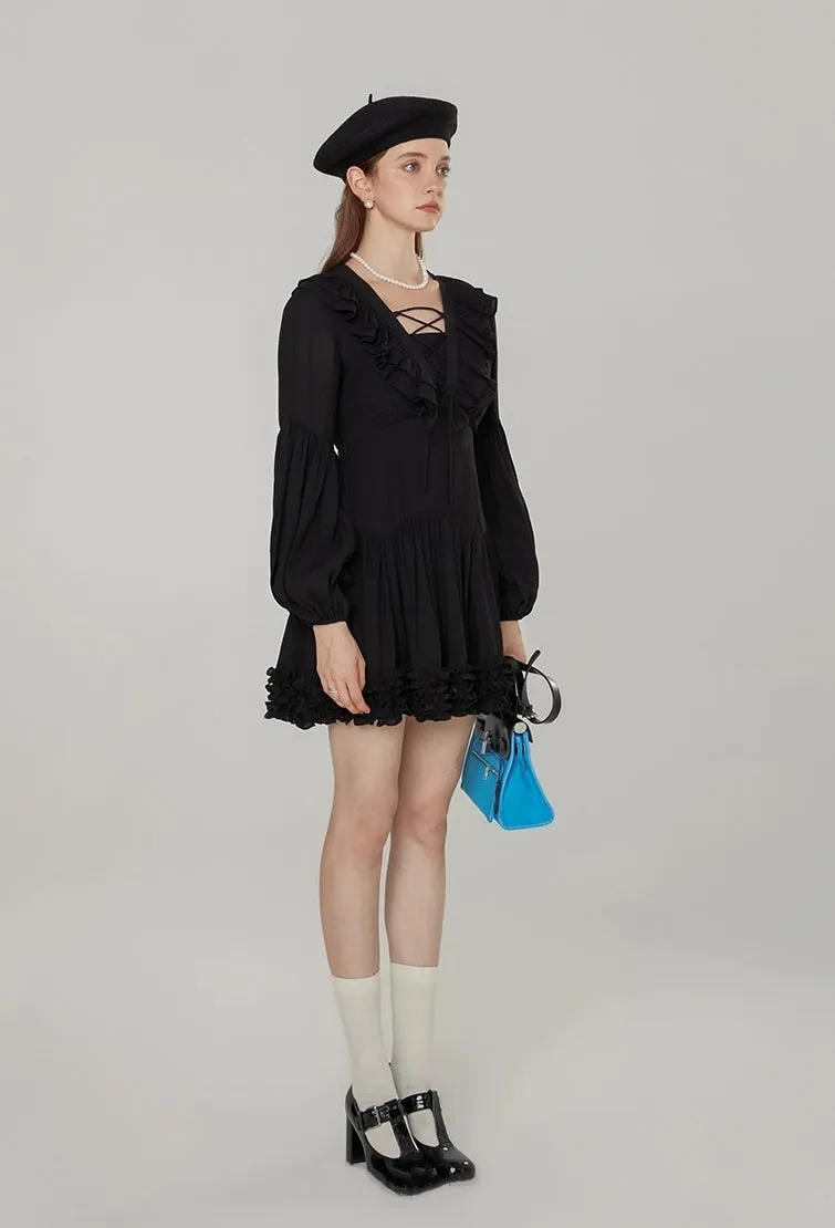 Parisian Noir Ruffle Mini Dress
