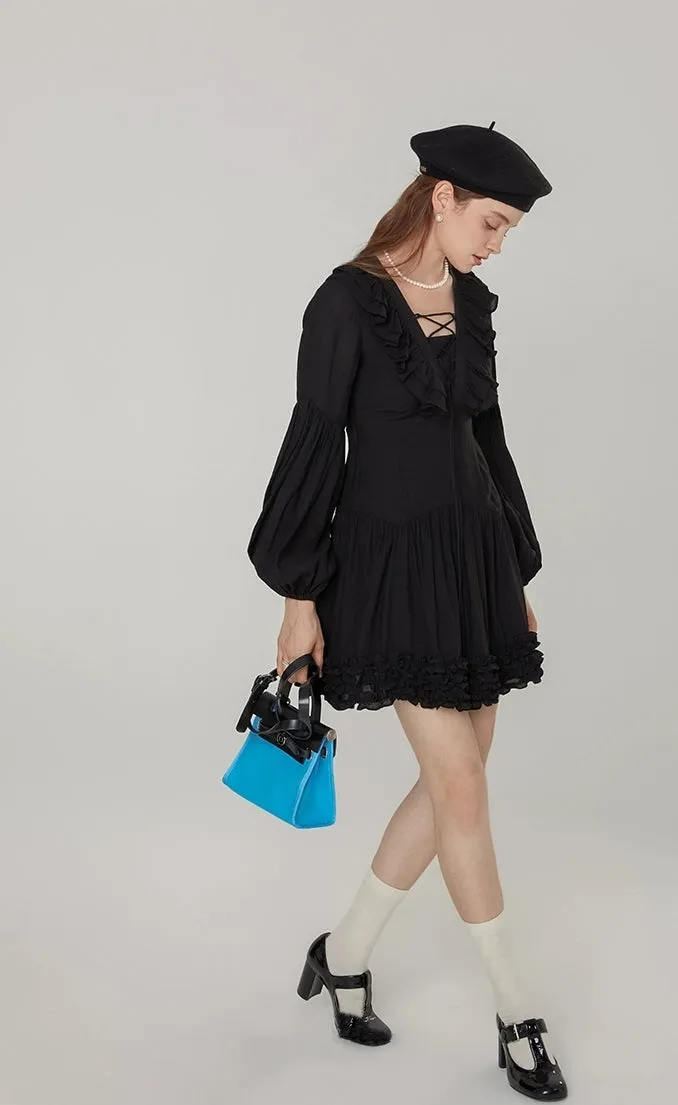 Parisian Noir Ruffle Mini Dress