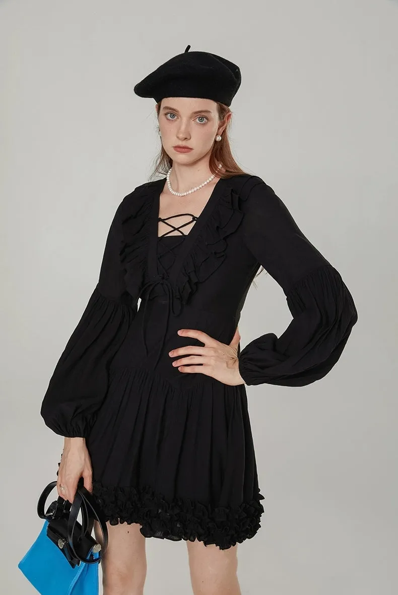 Parisian Noir Ruffle Mini Dress