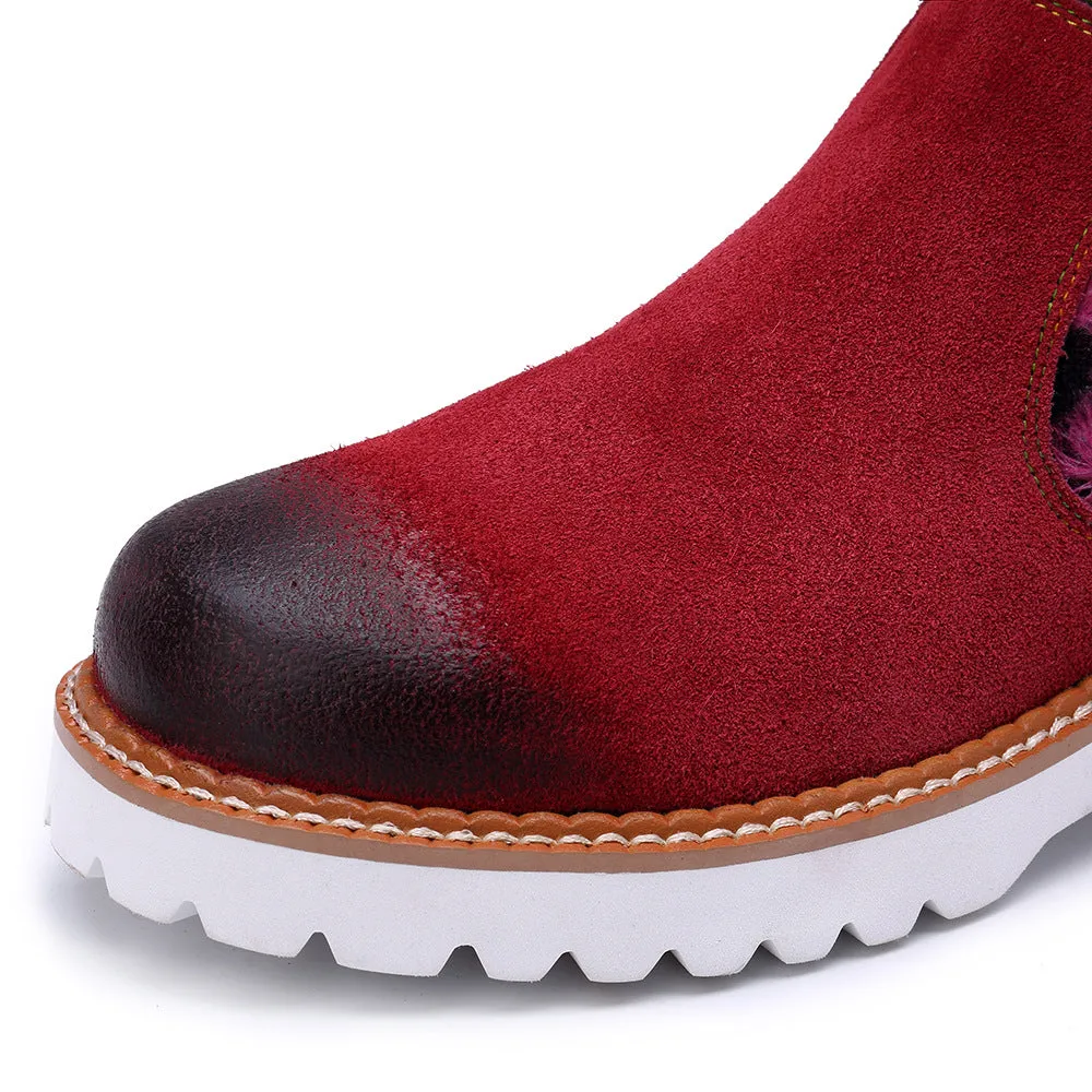 Retro Genuine Leather Soft Flat Snow Boots