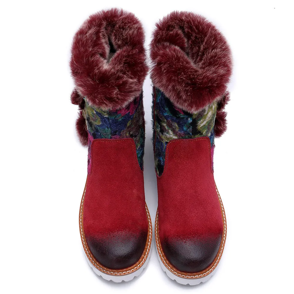 Retro Genuine Leather Soft Flat Snow Boots