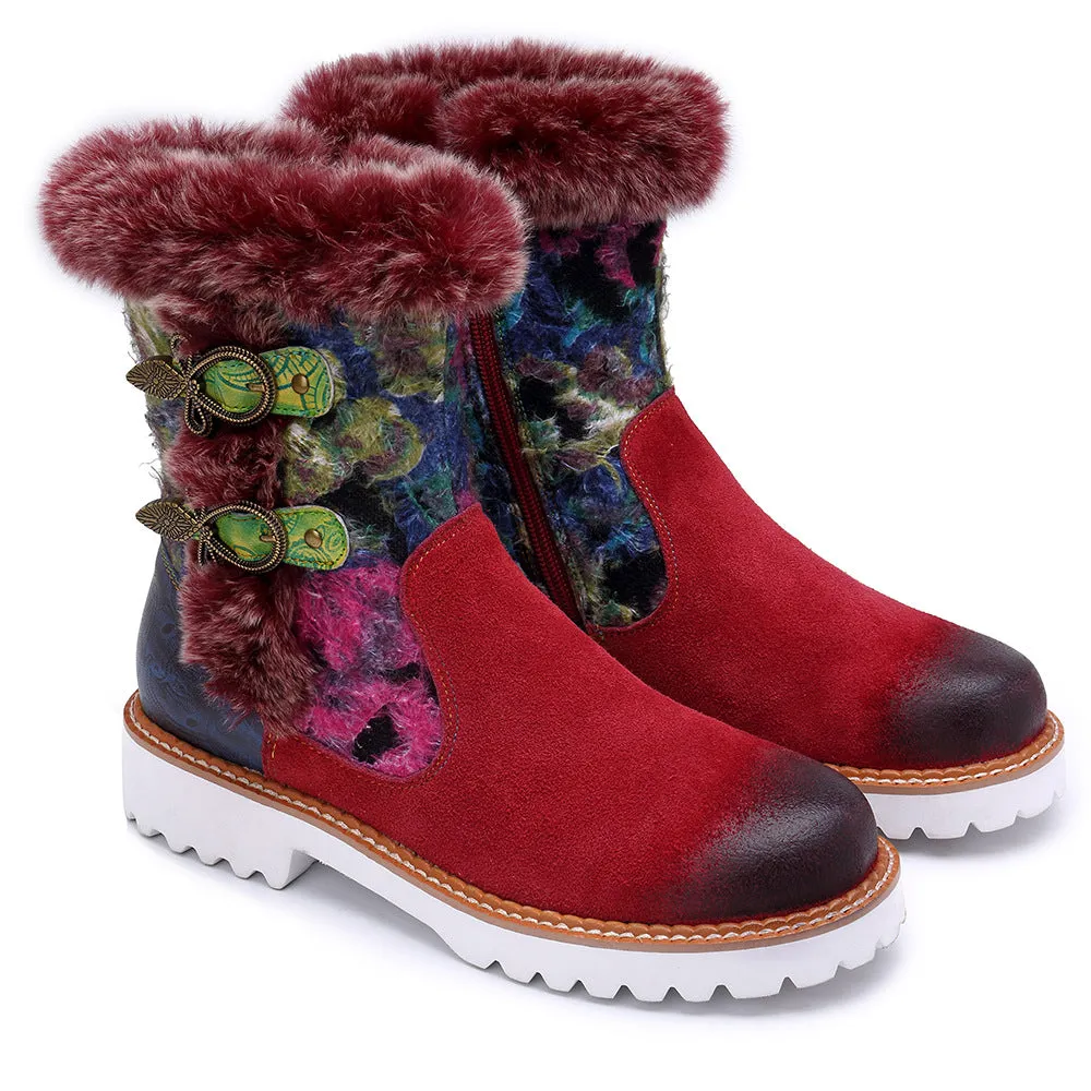 Retro Genuine Leather Soft Flat Snow Boots