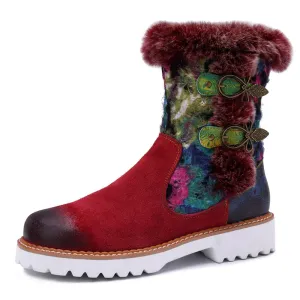 Retro Genuine Leather Soft Flat Snow Boots