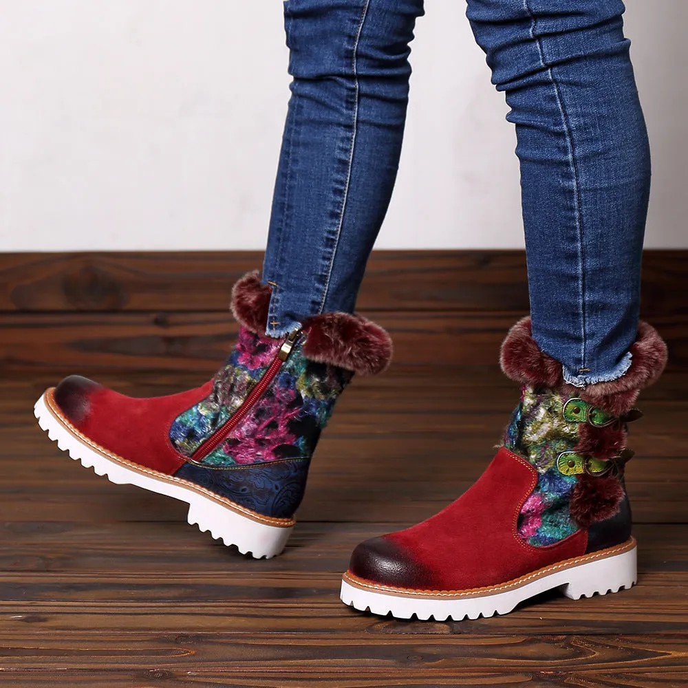 Retro Genuine Leather Soft Flat Snow Boots