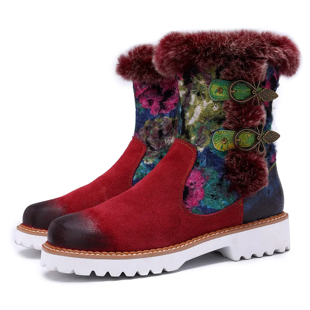 Retro Genuine Leather Soft Flat Snow Boots