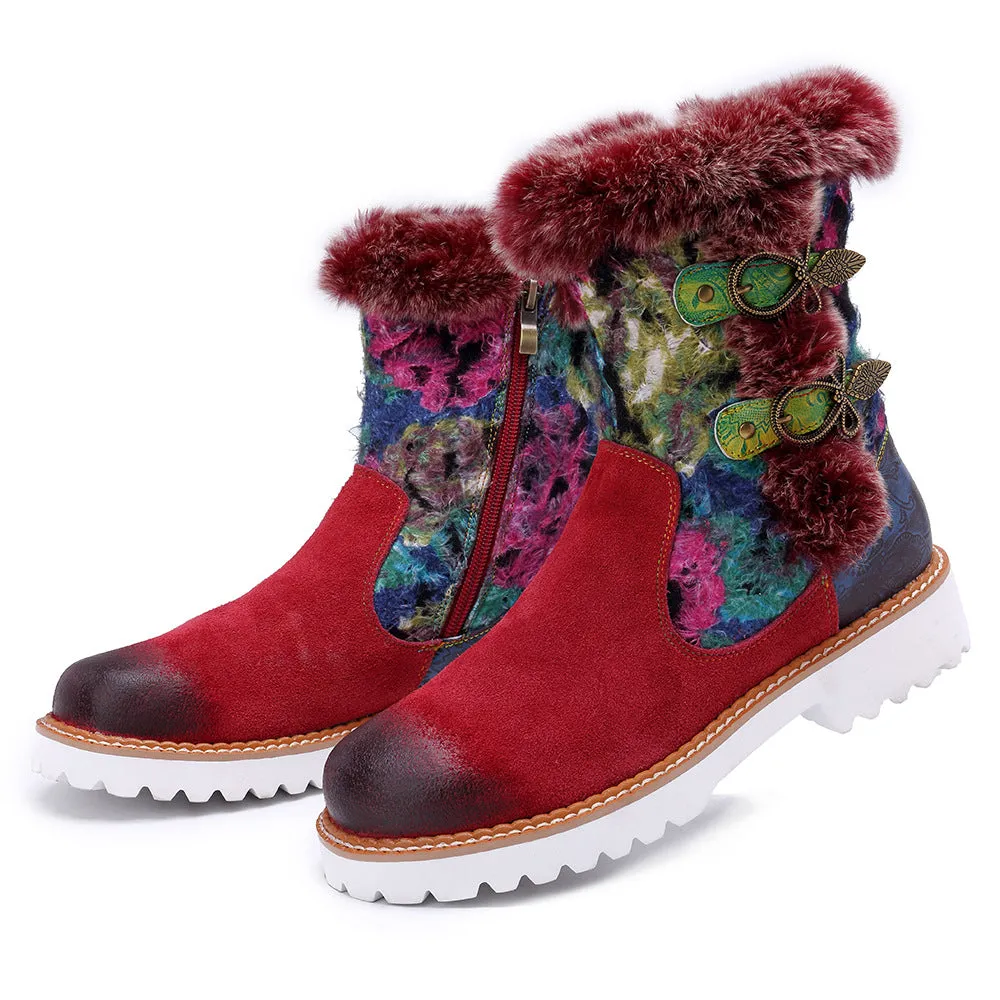 Retro Genuine Leather Soft Flat Snow Boots