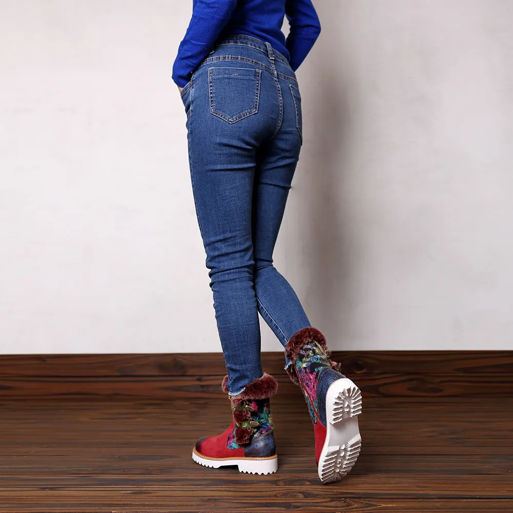 Retro Genuine Leather Soft Flat Snow Boots