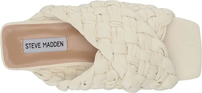 Steve Madden Marina Off White Slip On Mules Slides Open Toe Flat Braided Sandals