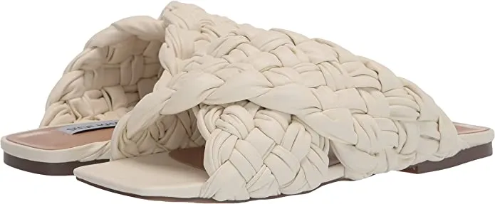 Steve Madden Marina Off White Slip On Mules Slides Open Toe Flat Braided Sandals
