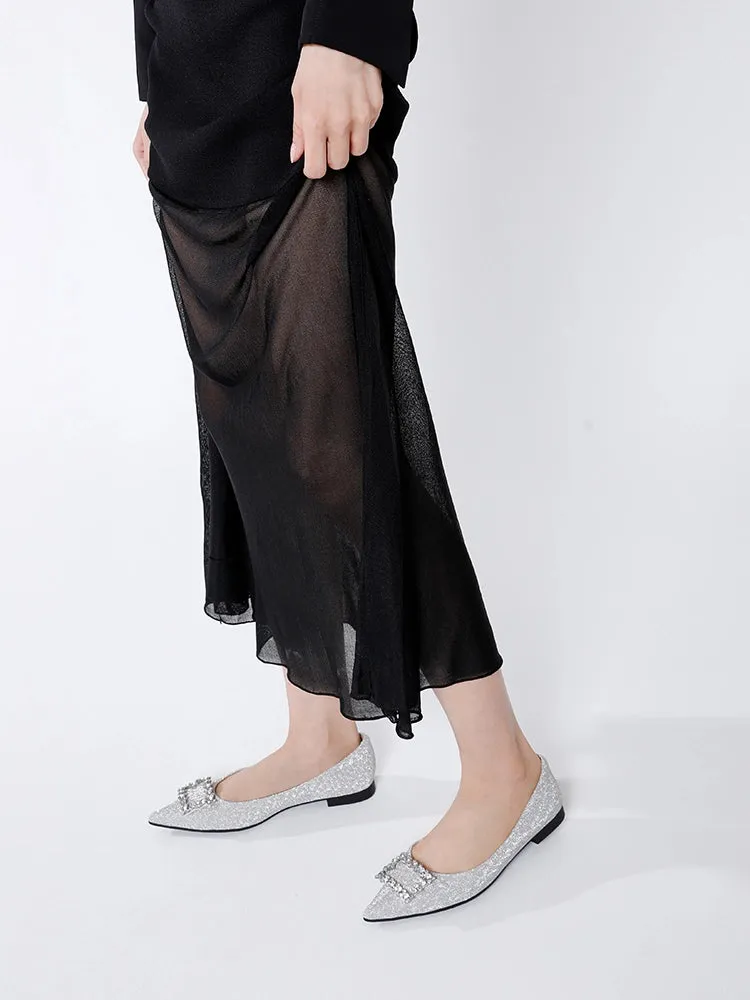 Tillie Crystal Embellished Buckle Glitter Flats