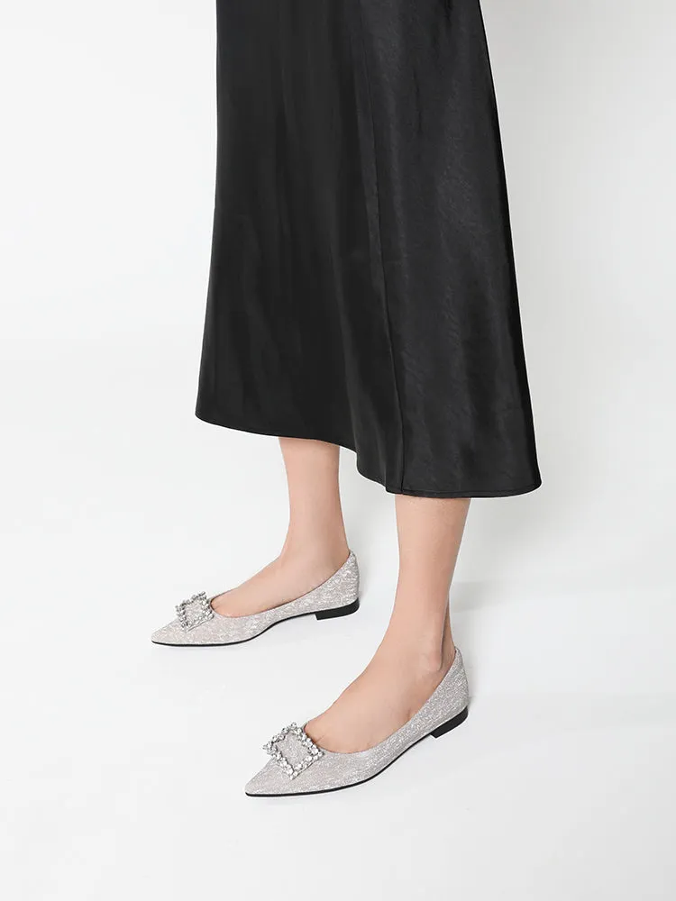 Tillie Crystal Embellished Buckle Glitter Flats