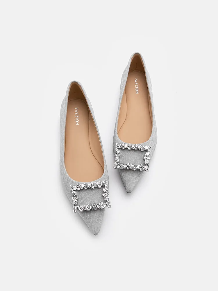 Tillie Crystal Embellished Buckle Glitter Flats