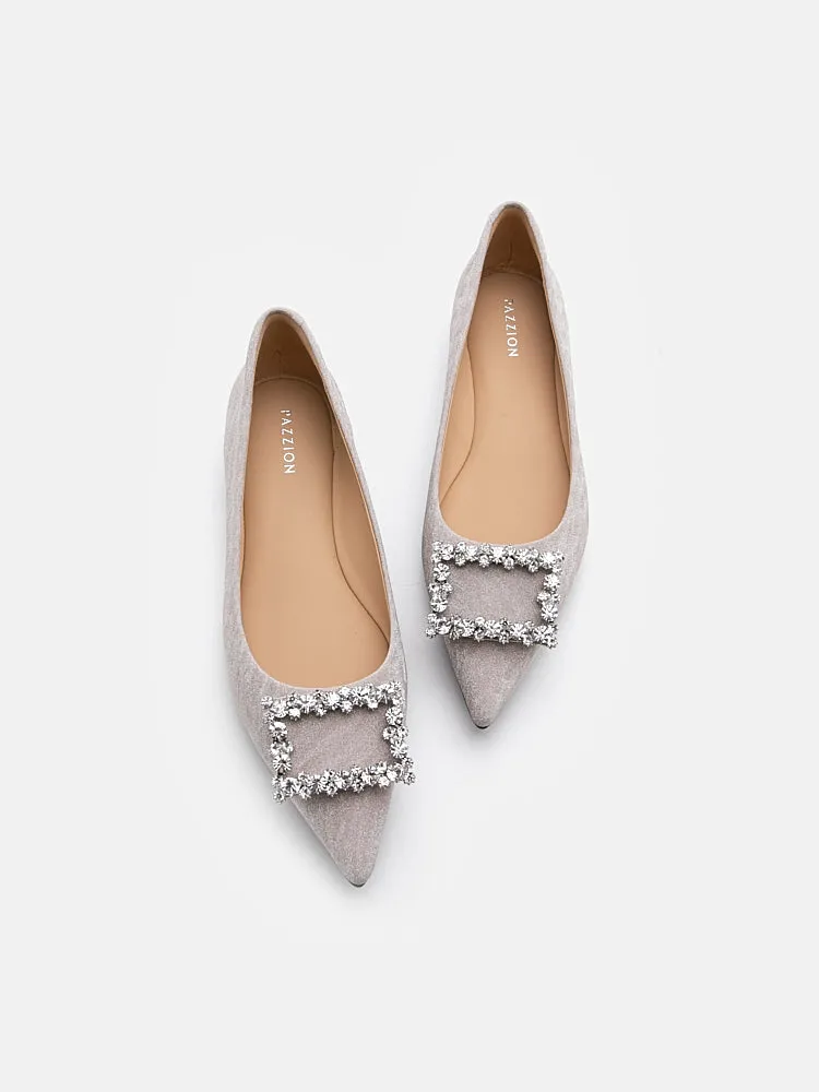 Tillie Crystal Embellished Buckle Glitter Flats