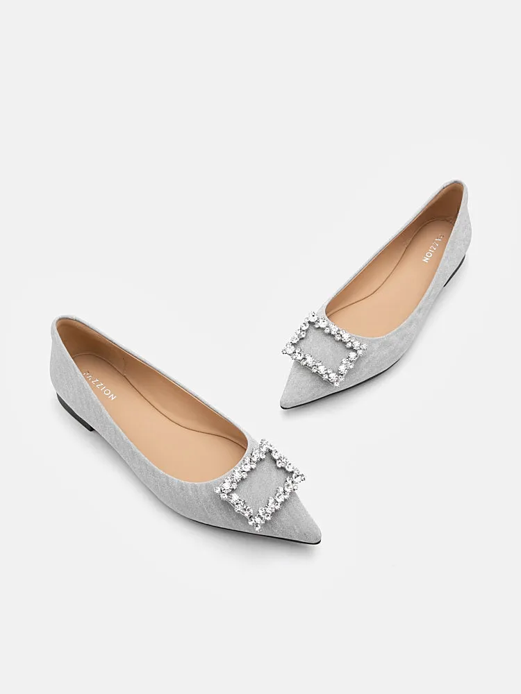 Tillie Crystal Embellished Buckle Glitter Flats