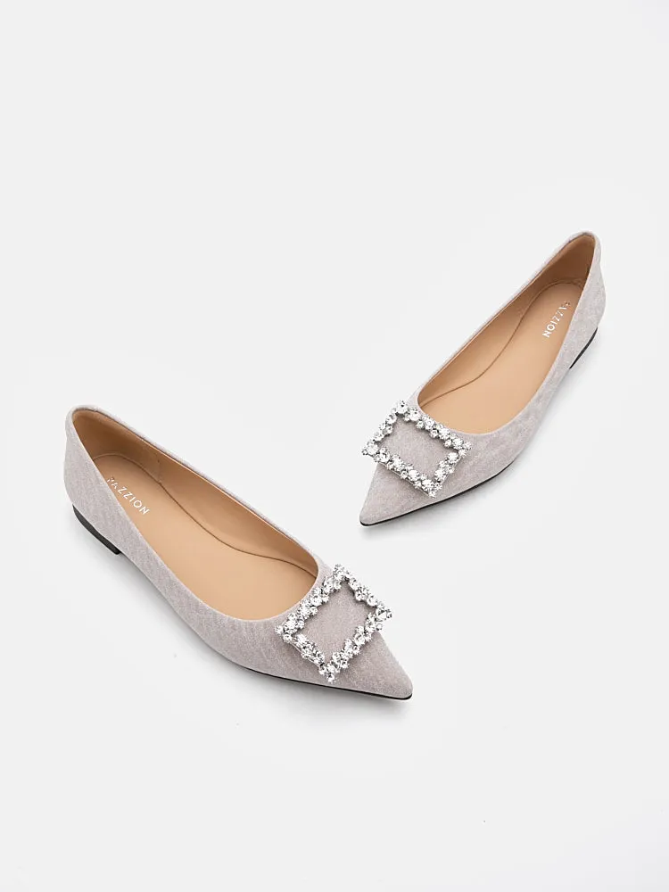 Tillie Crystal Embellished Buckle Glitter Flats