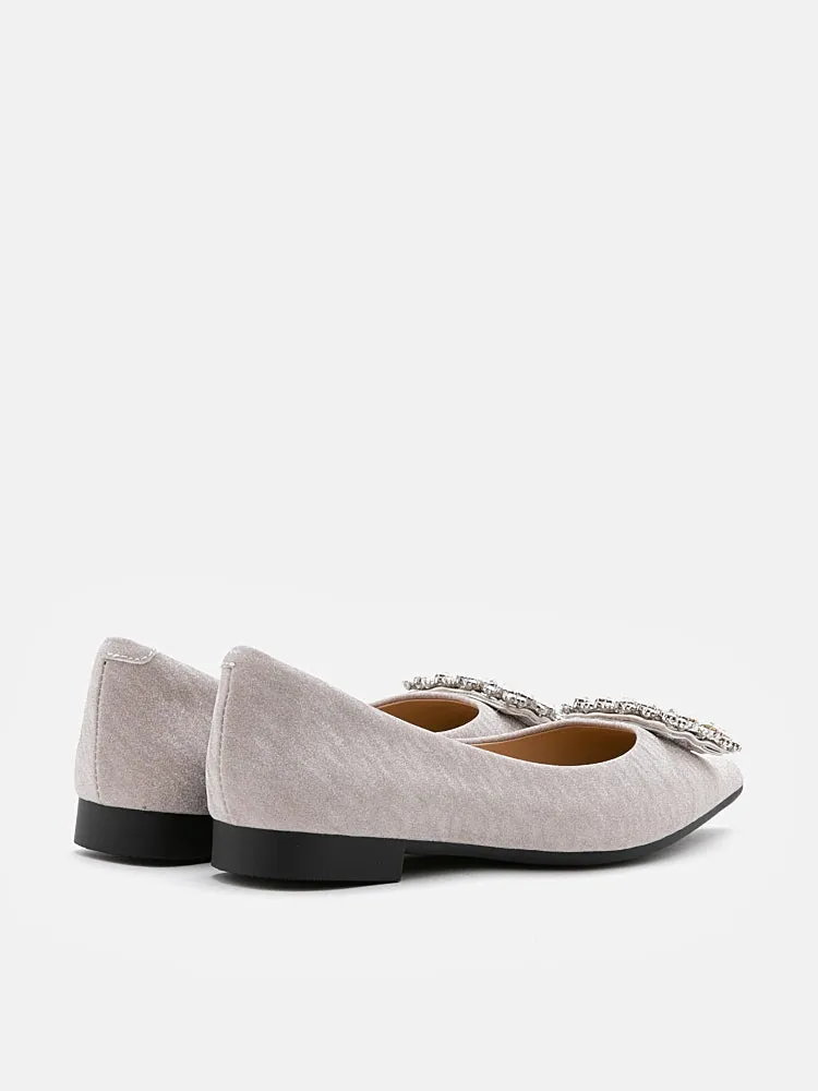 Tillie Crystal Embellished Buckle Glitter Flats