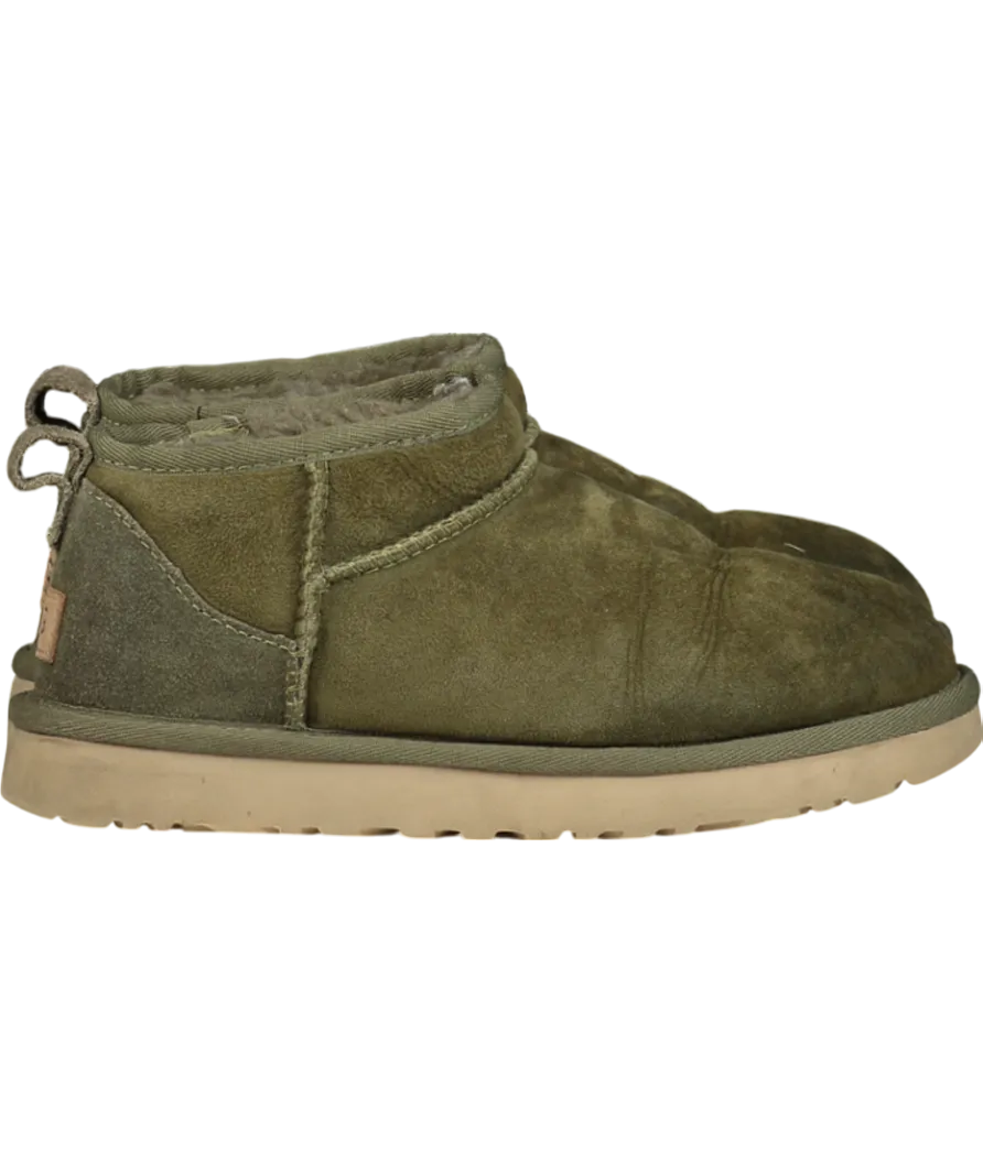 UGG Olive Green Suede Classic Ultra Mini Boots UK 4 EU 37 