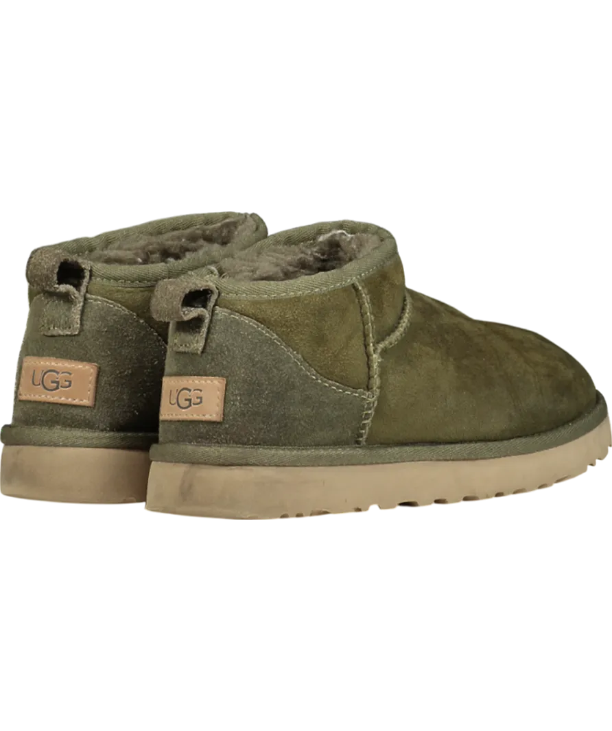 UGG Olive Green Suede Classic Ultra Mini Boots UK 4 EU 37 