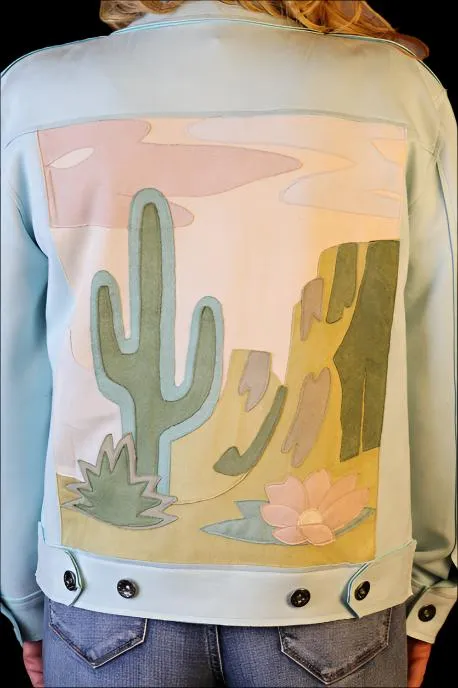 W.A.Y Wonderful & Young Suede Applique Cactus Jacket In Mint