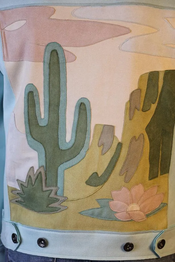 W.A.Y Wonderful & Young Suede Applique Cactus Jacket In Mint