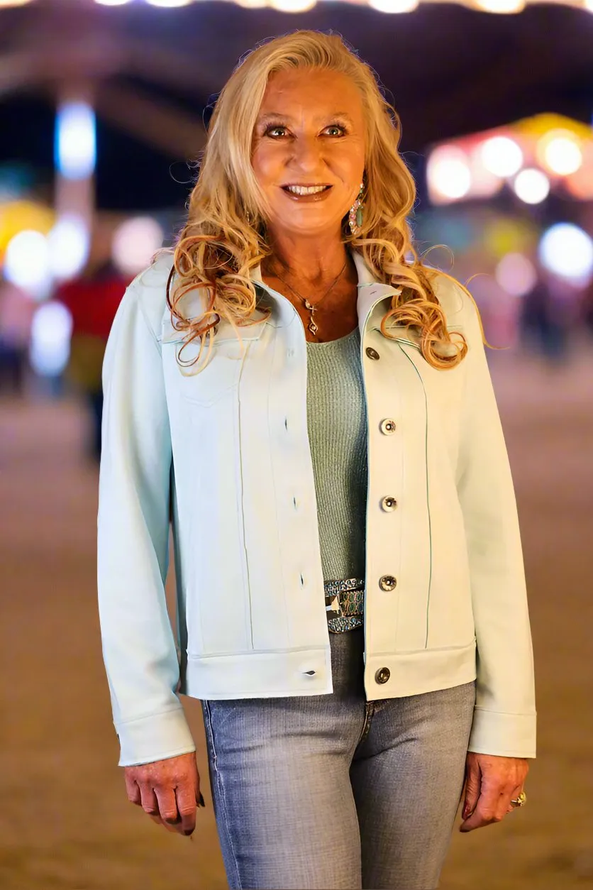 W.A.Y Wonderful & Young Suede Applique Cactus Jacket In Mint