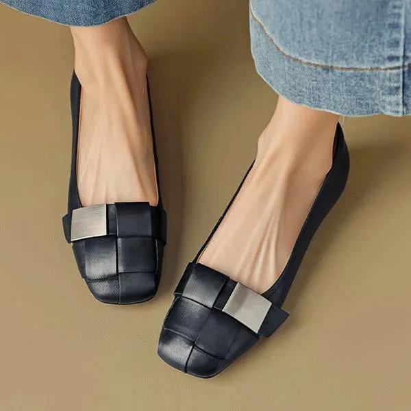 Women's Fashionable Braided Metal Soft Sole Slip-On Flats 41858138S