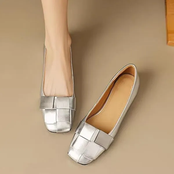 Women's Fashionable Braided Metal Soft Sole Slip-On Flats 41858138S