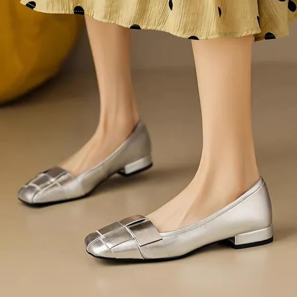 Women's Fashionable Braided Metal Soft Sole Slip-On Flats 41858138S