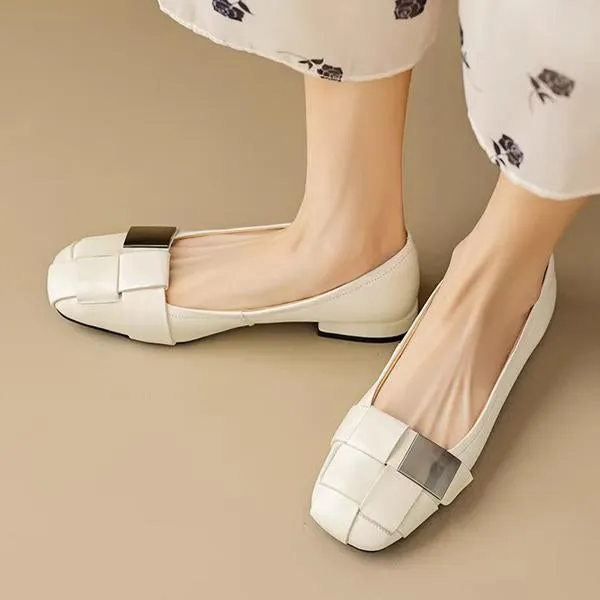 Women's Fashionable Braided Metal Soft Sole Slip-On Flats 41858138S