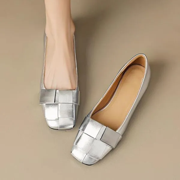Women's Fashionable Braided Metal Soft Sole Slip-On Flats 41858138S