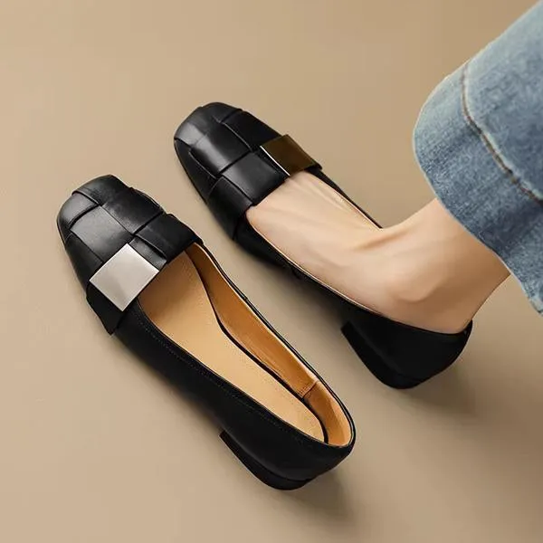 Women's Fashionable Braided Metal Soft Sole Slip-On Flats 41858138S