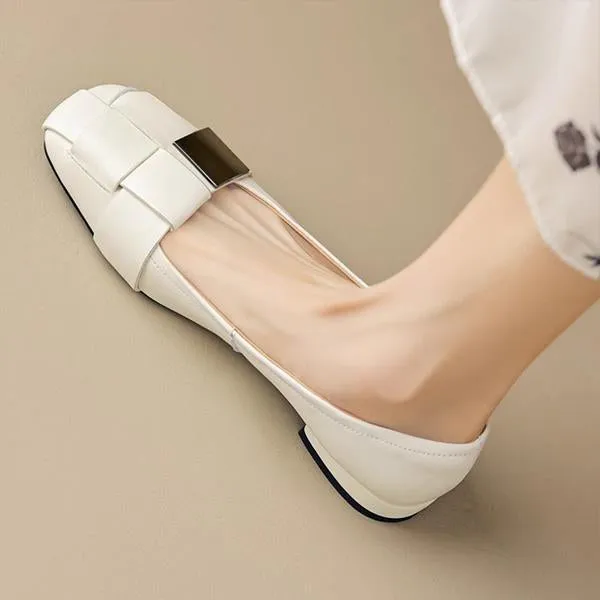 Women's Fashionable Braided Metal Soft Sole Slip-On Flats 41858138S