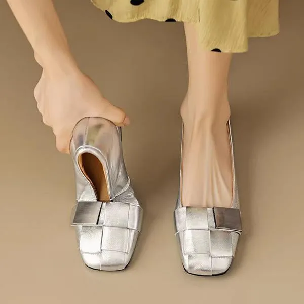 Women's Fashionable Braided Metal Soft Sole Slip-On Flats 41858138S