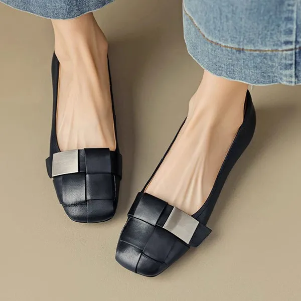 Women's Fashionable Braided Metal Soft Sole Slip-On Flats 41858138S