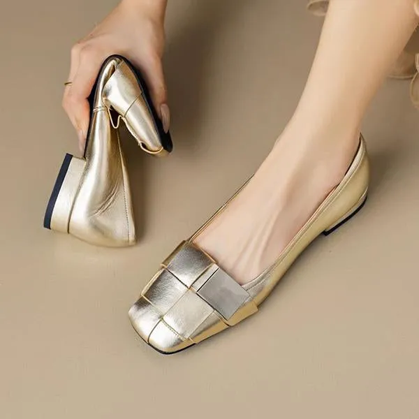 Women's Fashionable Braided Metal Soft Sole Slip-On Flats 41858138S