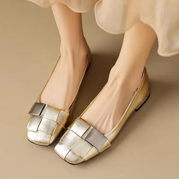Women's Fashionable Braided Metal Soft Sole Slip-On Flats 41858138S