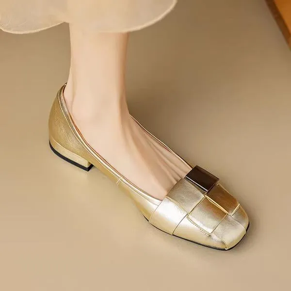 Women's Fashionable Braided Metal Soft Sole Slip-On Flats 41858138S