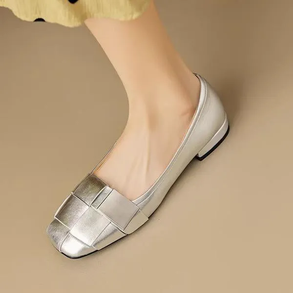 Women's Fashionable Braided Metal Soft Sole Slip-On Flats 41858138S